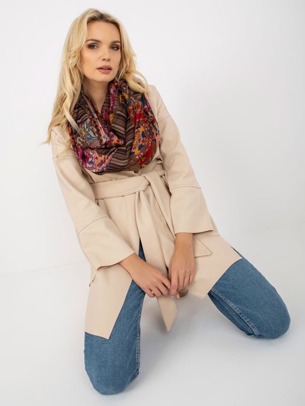 Fashionhunters Dark beige scarf with print