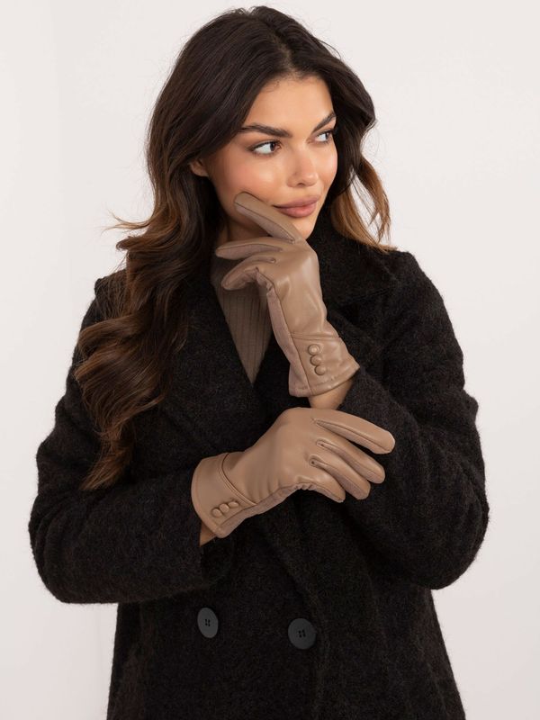 Wool Fashion Italia Dark beige smooth women's gloves