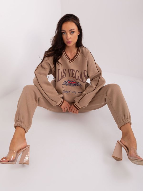 Fashionhunters Dark beige tracksuit of oversize fit