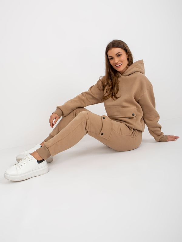 Fashionhunters Dark beige tracksuit with oversized sweatshirt