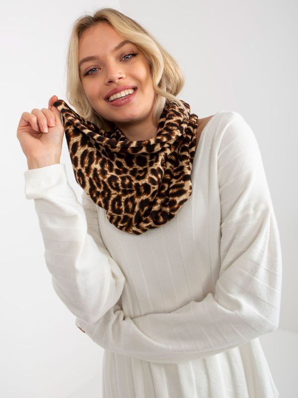 Fashionhunters Dark beige women's scarf with animal pattern