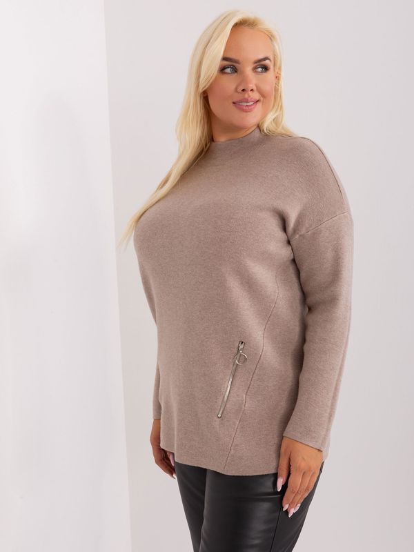 Fashionhunters Dark beige women's sweater plus size with turtleneck