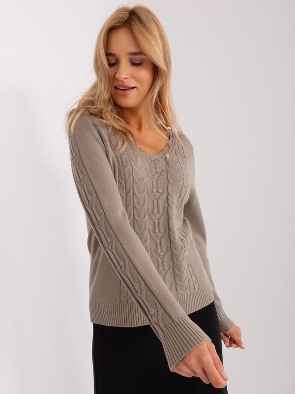 Fashionhunters Dark beige women's sweater with braids