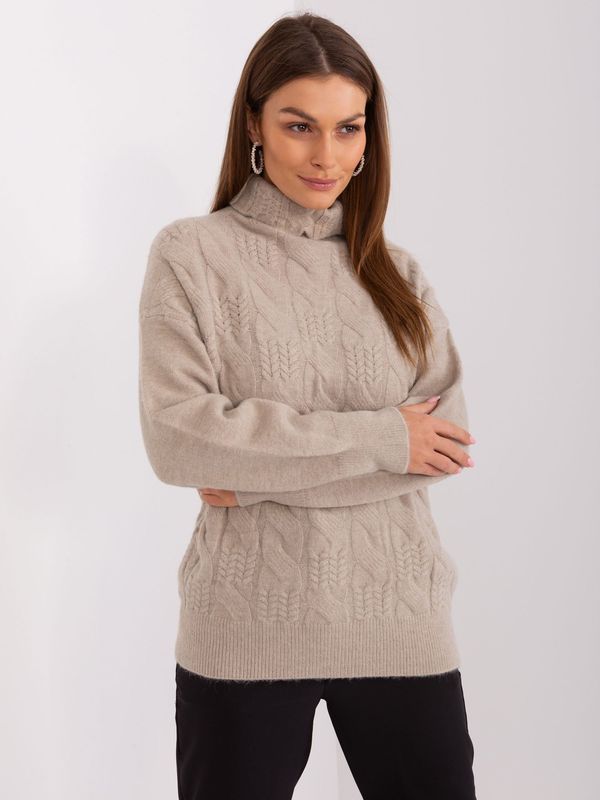 Fashionhunters Dark beige women's sweater with cuffs