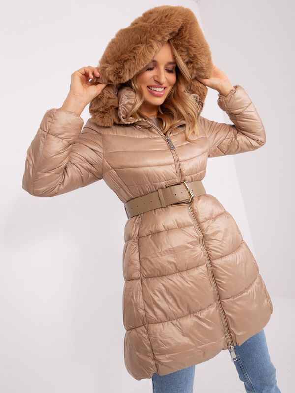 Fashionhunters Dark beige women's winter jacket with hood