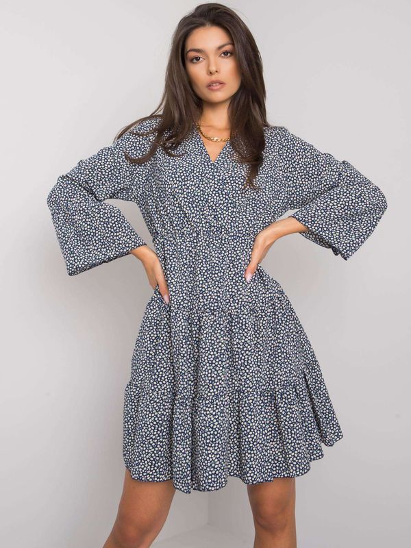 Fashionhunters Dark blue dress with small patterns