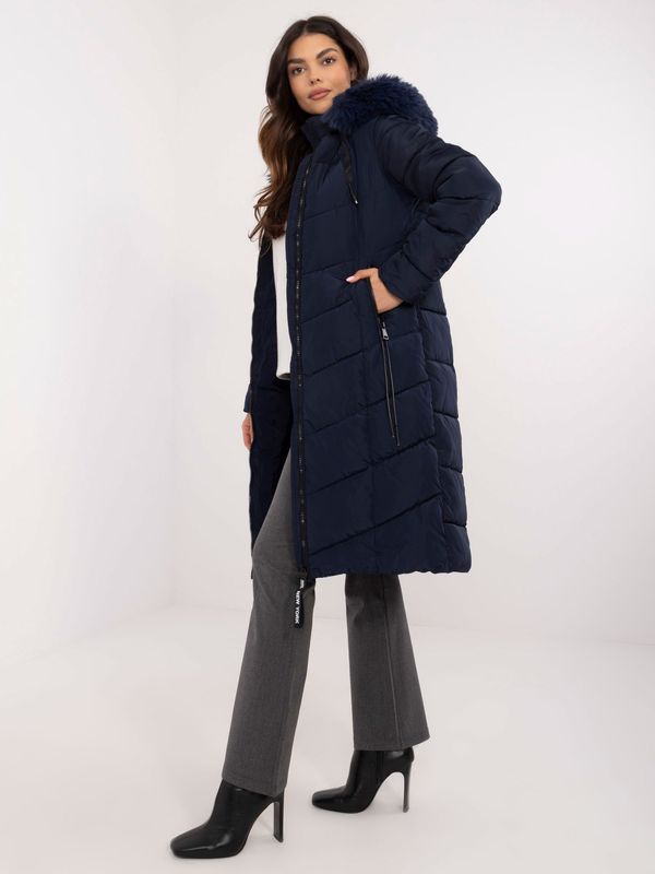 Fashionhunters Dark blue long winter jacket