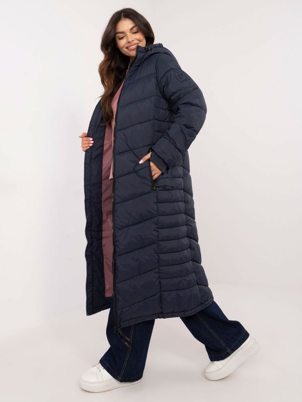 Fashionhunters Dark blue long winter jacket with SUBLEVEL stitching