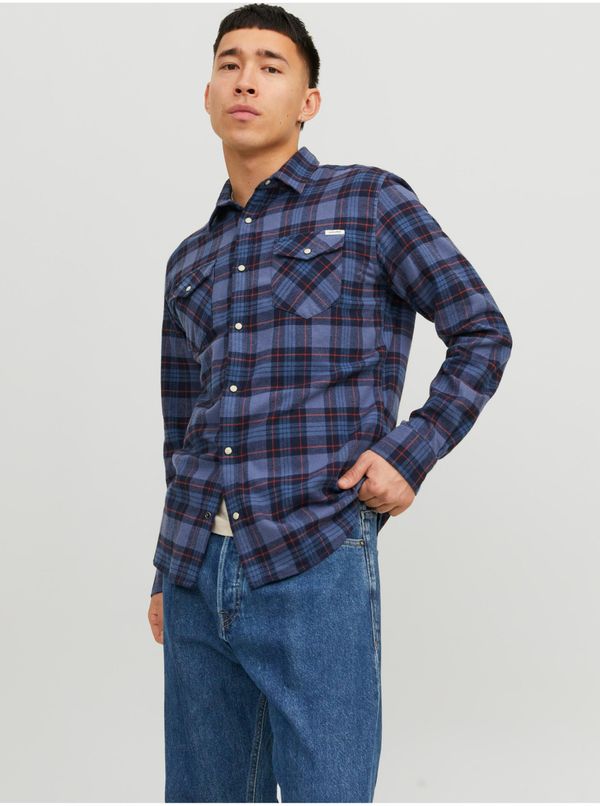 Jack & Jones Dark Blue Men's Plaid Shirt Jack & Jones Herida - Men's