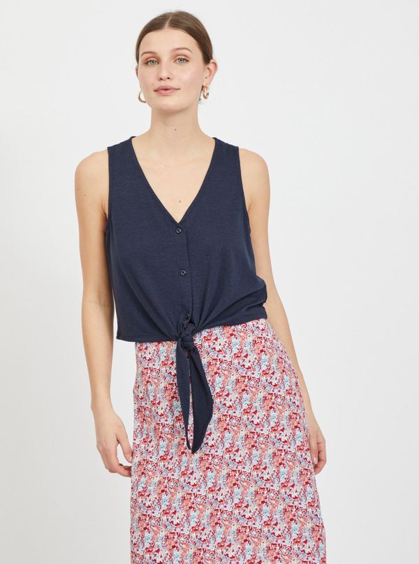 Vila Dark blue short top with tie VILA Anika - Women