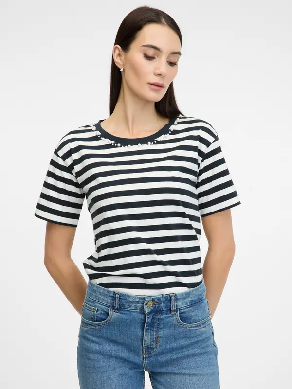 Orsay Dark Blue Striped Women's Short Sleeve T-Shirt ORSAY - Women's