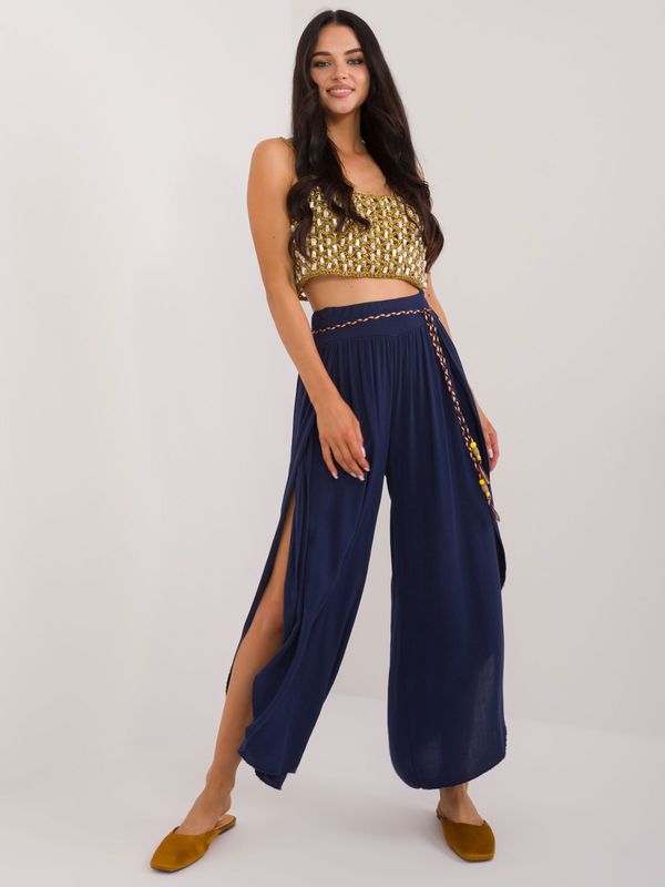 Fashionhunters Dark blue summer viscose trousers OCH BELLA