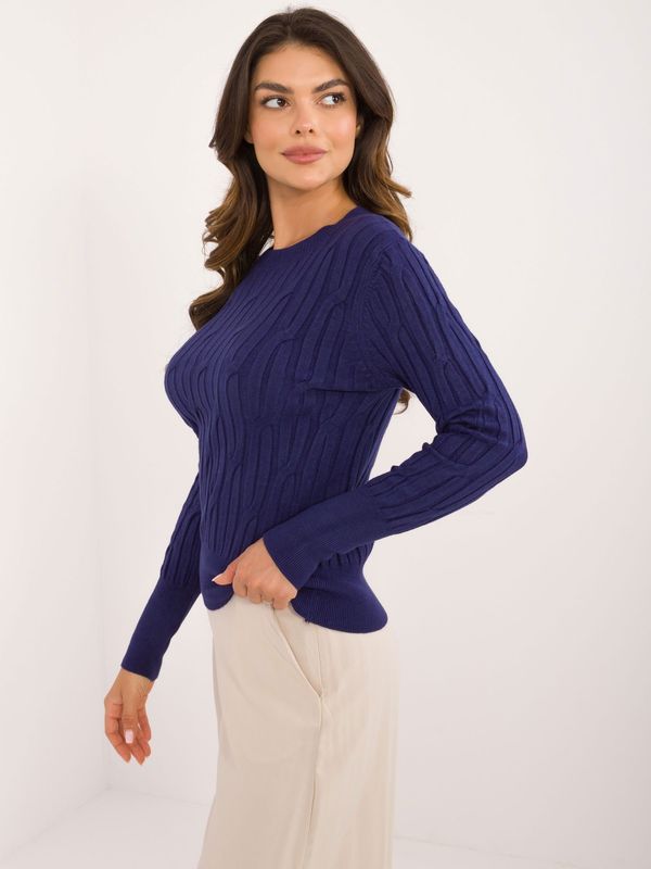 Fashionhunters Dark blue sweater with viscose