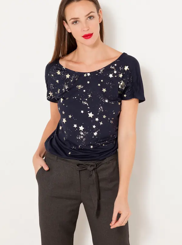 CAMAIEU Dark blue T-shirt with CAMAIEU print - Women