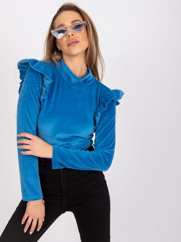 Fashionhunters Dark blue velour blouse with ruffles by Eugenie