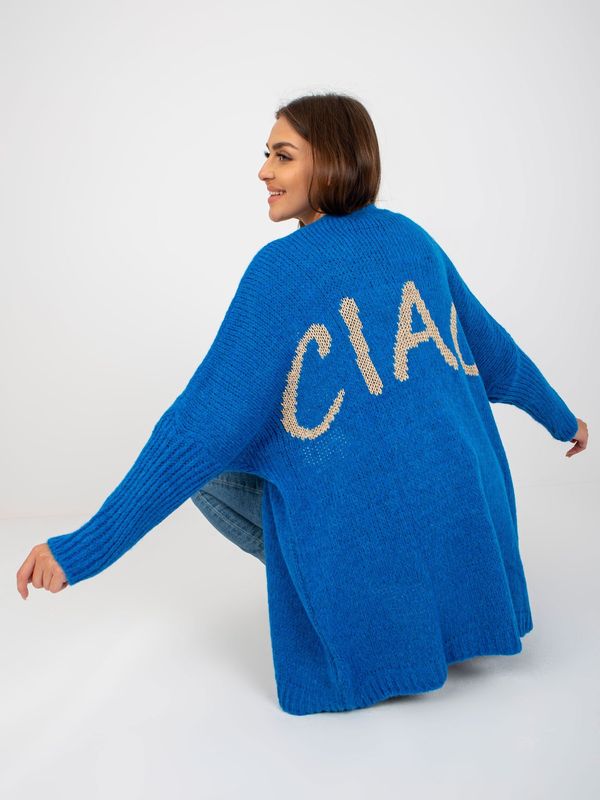 Fashionhunters Dark blue women's cardigan with OH BELLA inscription on the back