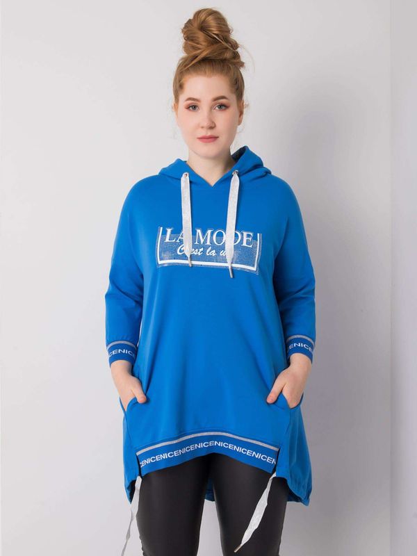Fashionhunters Dark blue women's plus size sweatshirt with pocket