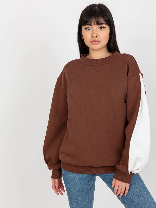 Fashionhunters Dark brown hoodie with parked sleeves