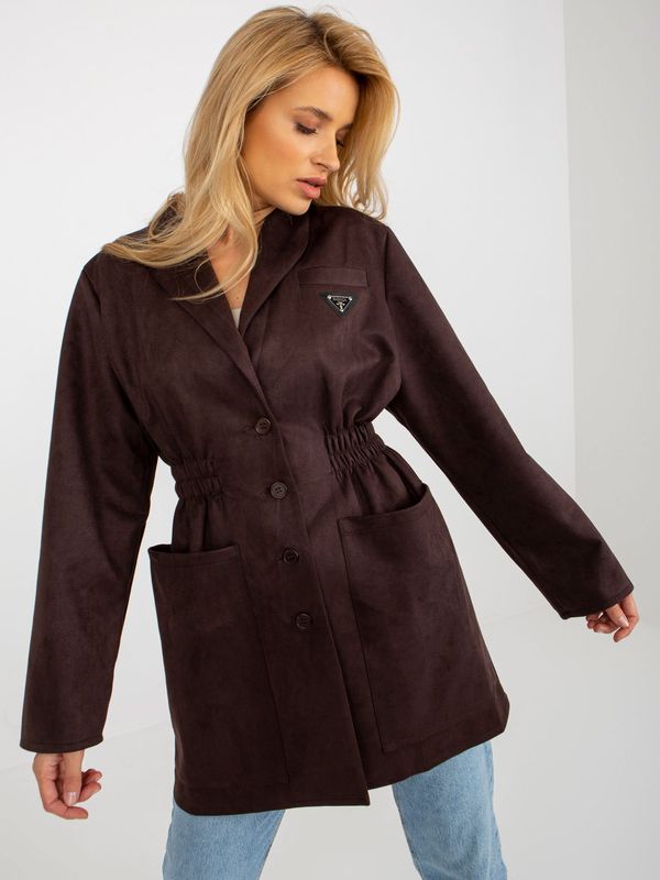 Fashionhunters Dark brown jacket coat with pockets