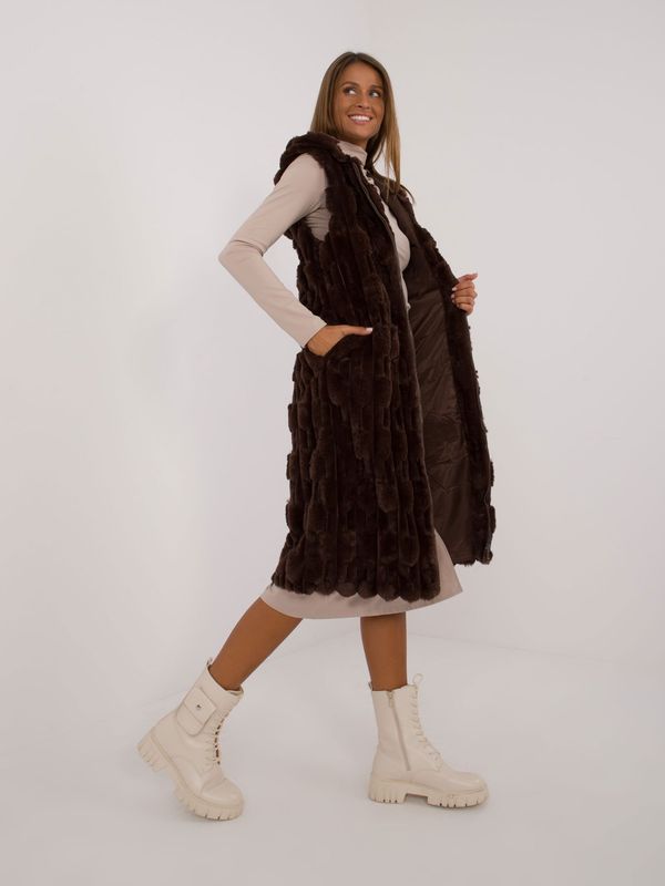 Fashionhunters Dark brown long fur vest with zipper