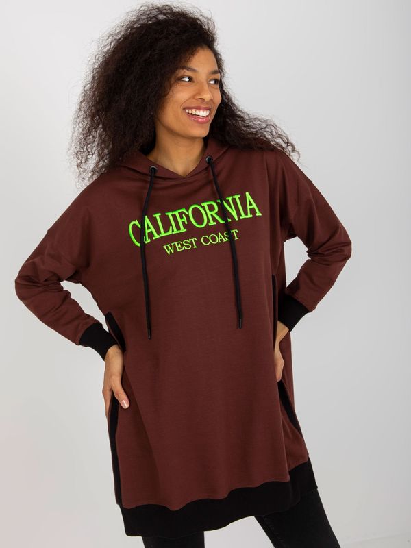 Fashionhunters Dark brown long oversized hoodie with slits