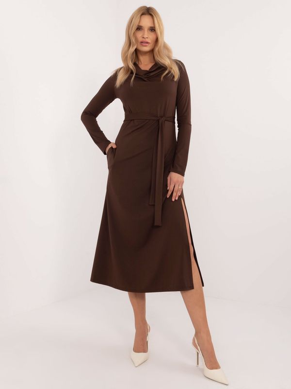 LAKERTA Dark brown viscose cocktail dress with belt