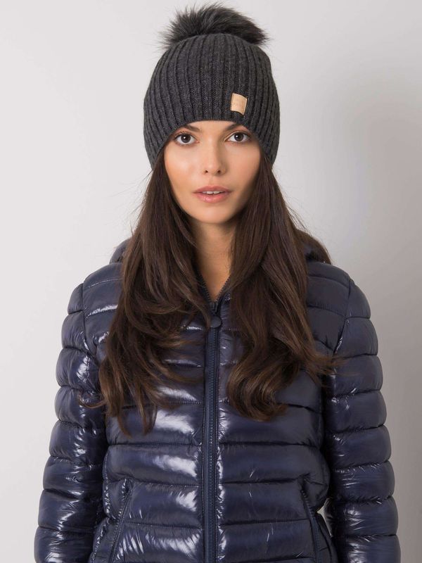 Fashionhunters Dark gray cap with pompom