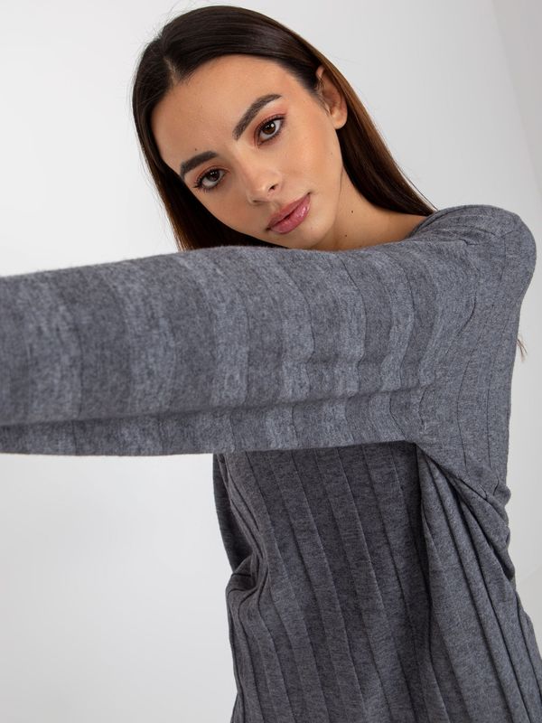 Fashionhunters Dark gray loose classic sweater with neckline