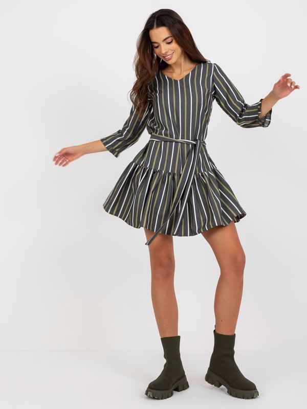 Fashionhunters Dark gray striped cocktail dress with tie