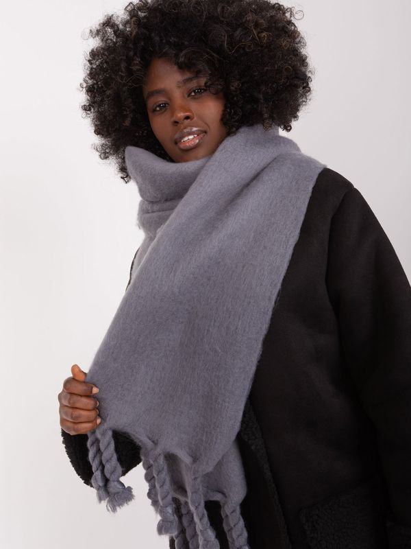 Fashionhunters Dark gray women's scarf with fringe