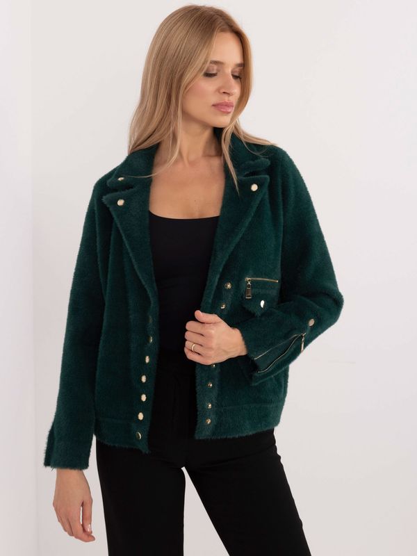 Fashionhunters Dark green alpaca jacket with zippers