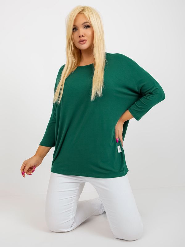 Fashionhunters Dark green basic blouse plus size with 3/4 sleeves