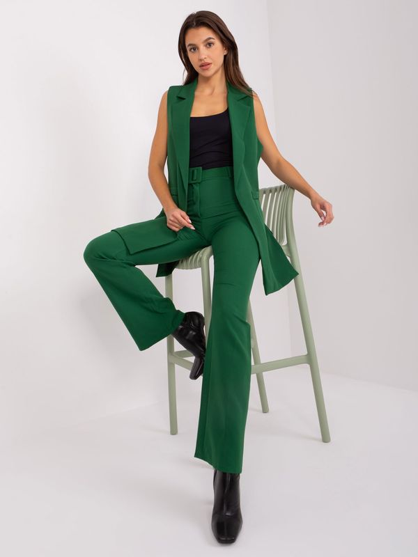 Fashionhunters Dark green elegant set with bell bottoms