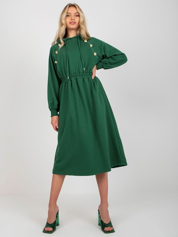 Fashionhunters Dark green flowing hoodie dress