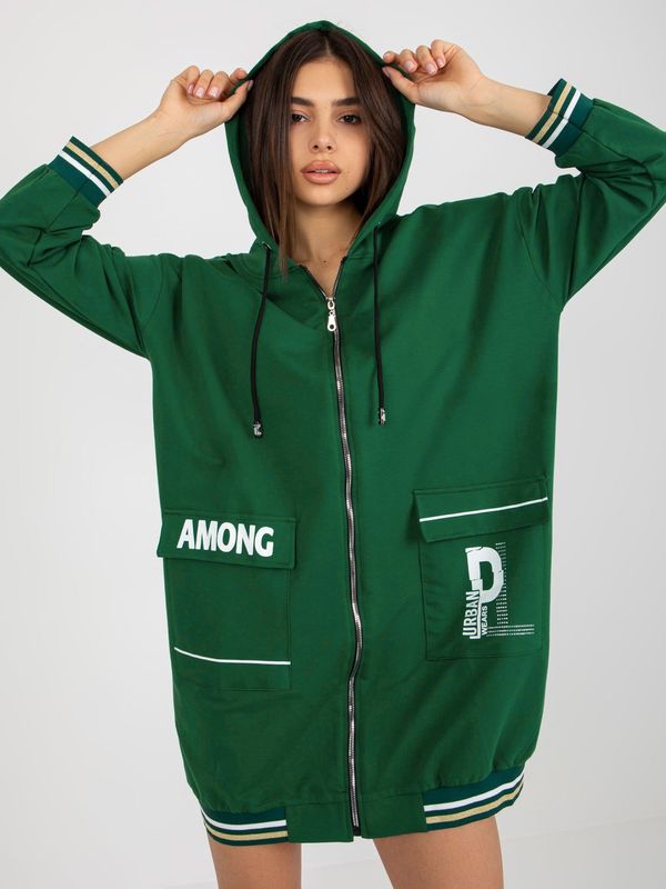 Fashionhunters Dark green long zippered hoodie