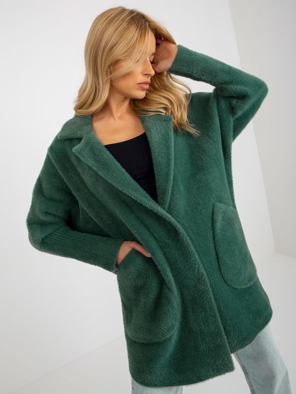 Fashionhunters Dark green loose alpaca coat with pockets