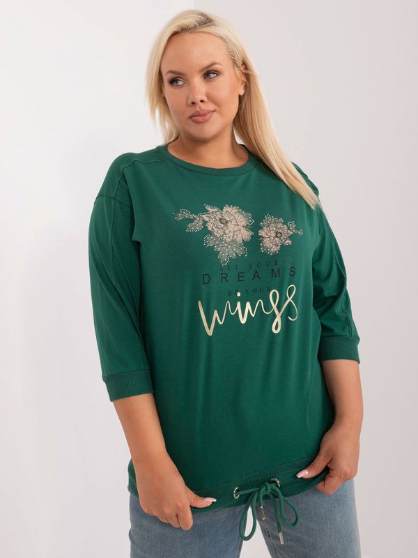 Fashionhunters Dark green plus size blouse with inscription