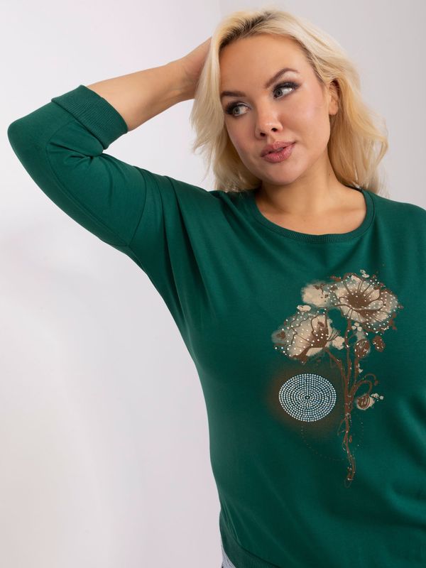 Fashionhunters Dark green plus size casual blouse with rhinestones