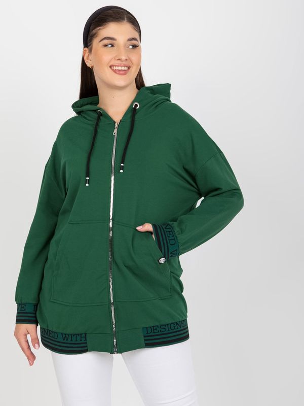 Fashionhunters Dark green plus size zip-up sweatshirt with pockets