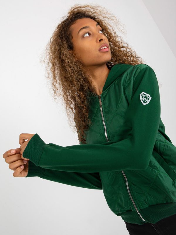 Fashionhunters Dark green quilted bomber sweatshirt made of cotton RUE PARIS