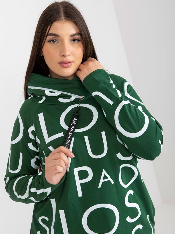 Fashionhunters Dark green sweatshirt of larger size with printed hoodie