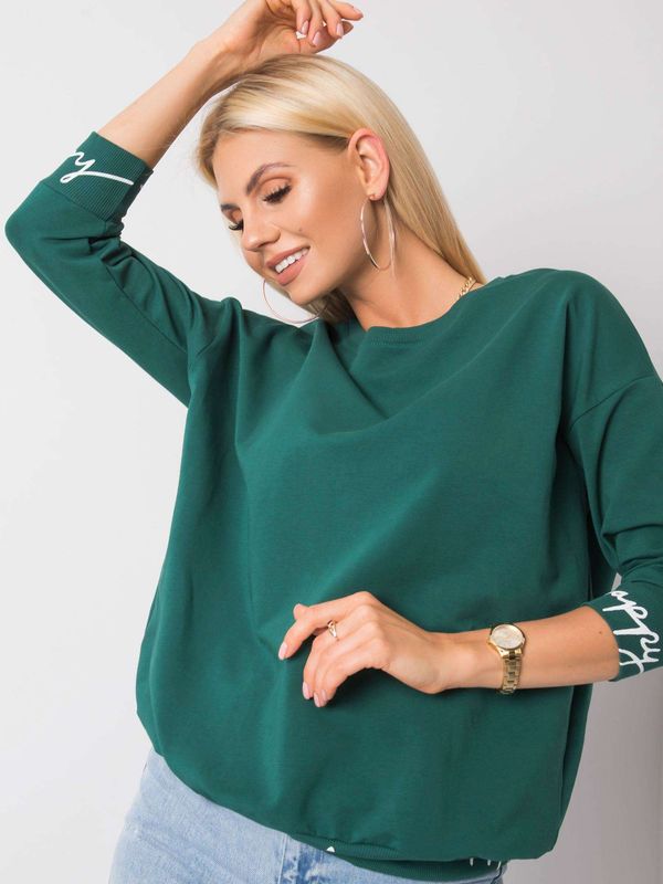 Fashionhunters Dark green sweatshirt with inscriptions on cuffs