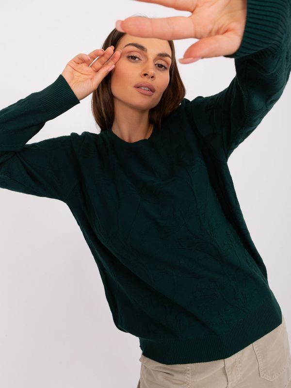 Fashionhunters Dark green women's classic sweater with cotton