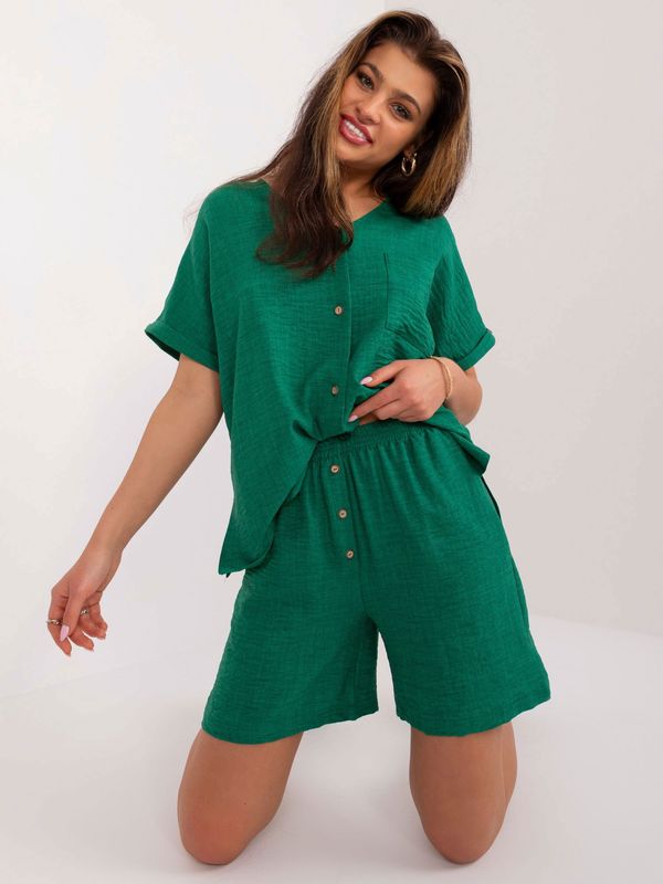 Fashionhunters Dark green women's summer set with slit