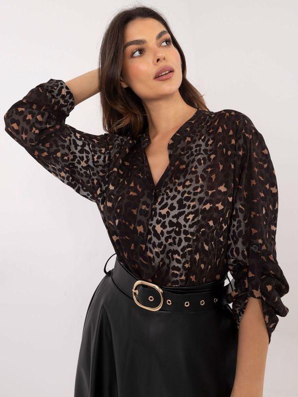 Fashionhunters Dark grey blouse with leopard print OCH BELLA