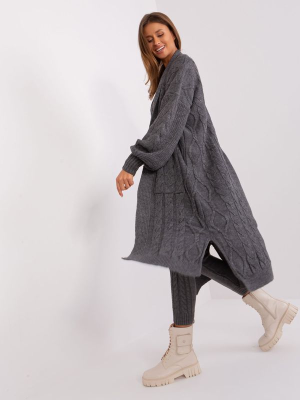 Fashionhunters Dark grey cardigan with puff sleeves