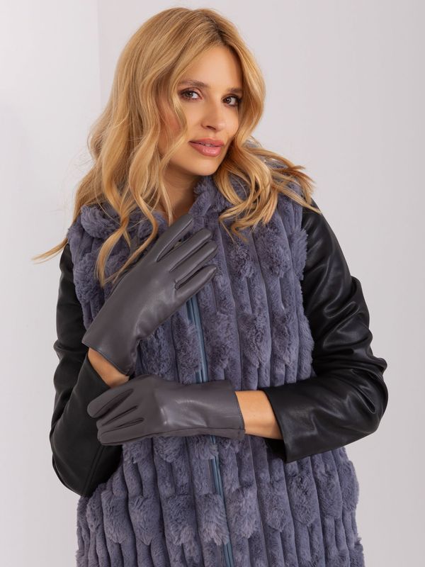 Fashionhunters Dark grey gloves with eco-leather