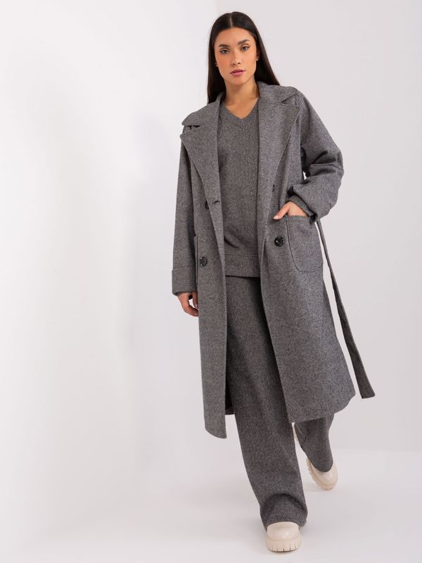 Fashionhunters Dark grey long coat with pockets