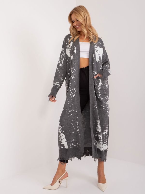 Fashionhunters Dark grey long women's printed cardigan