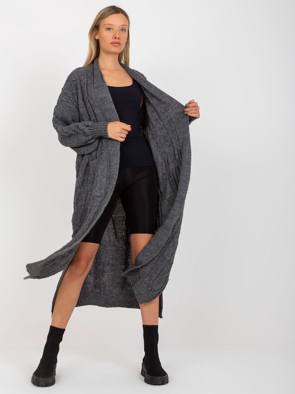 Fashionhunters Dark grey maxi cardigan with pockets RUE PARIS